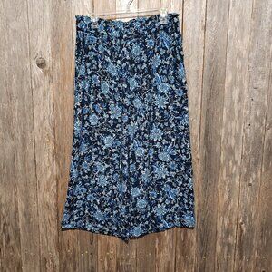 H&M Pants Size 12 L Blue Floral Wide Leg High Rise Flowy Women's